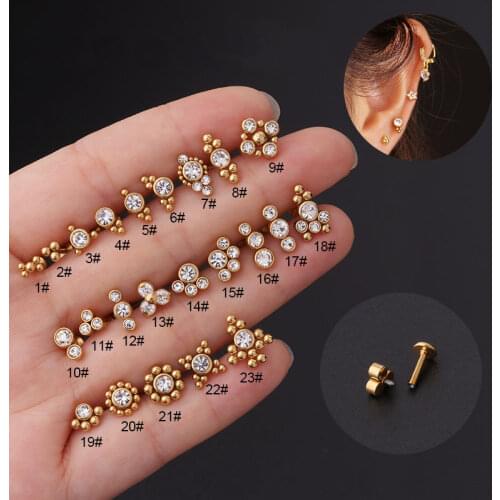 1Piece 23Style Flat Studs Lip Stud Earrings for Women 2021 Trendy Jewelry Ear Cuffs Stainless Steel Piercing Earrings for Teens