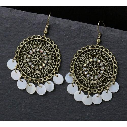 Afghan Gold Flower Handmade White Acrylic Beads Geometric Drop Earrings for Women Indian Jhumki Jhumka Earrings Party Jewelry