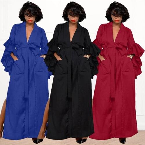 VAZN 2020 Hot List High-end Solid Elegant Sexy Club Young Deep V-Neck Full Sleeve High Waist Women Slim Wide Leg Jumpsuits