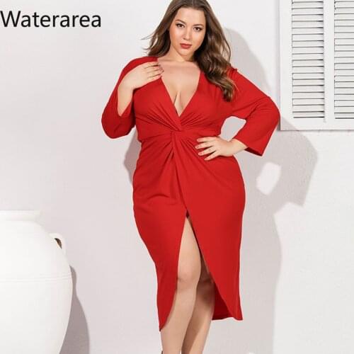 2019 New Plus Size Dress Women Deep V-Neck Long Sleeve Drape Front Hollow Out Slim Long Dress Sexy Partyclub DressesTB5063