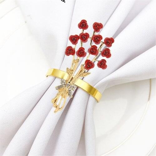 12PCS/Metal Valentines Day Red Rose Flower Desktop Decoration Used in Hotel Wedding Banquet Western Food Etiquette Decoration