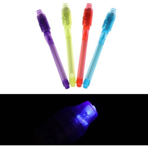 4PCS/Set Multifunction 2 In 1 UV Black Light Invisible Ink Pen Flashlight UV Lamp Torch Built in Battery For Money Detector new