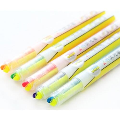 5 pcs/Lot Two color in 1 body Highlighter pen Office & School markers for paper copy Stationary material escolar F375