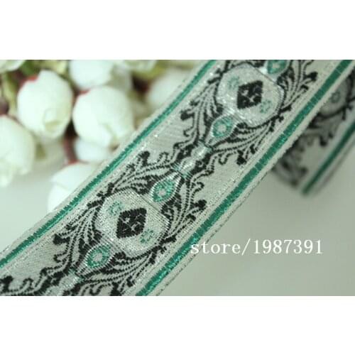 5yards/lot wide 3.6cm Woven Jacquard Ribbon classical silver totem pattern curtain and clothing accessory LS-8504