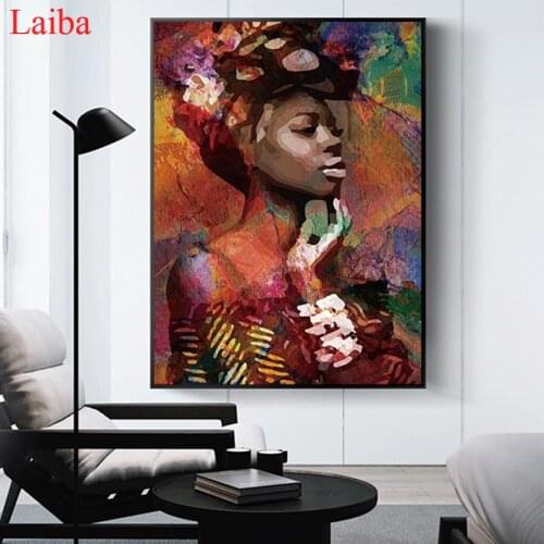 Diy diamond painting Abstract african girl picture rhinestones embroidery diamond mosaic 5d cross stitch decor