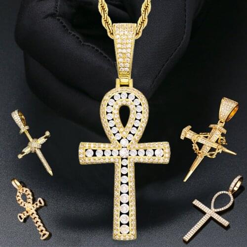 Ankh Women Men Cross Pendant Necklace Iced Out Zircon Bling High Quality Pendant Hip Hop Jewelry Party Wedding Gift