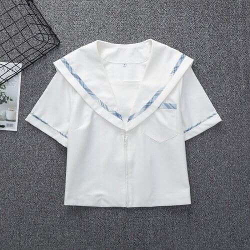 2020 White Cotton Japanese Student Girls School Jk Sailor Uniform Top S-XL Middle High School Uniforms Short Sleeve White Shirt