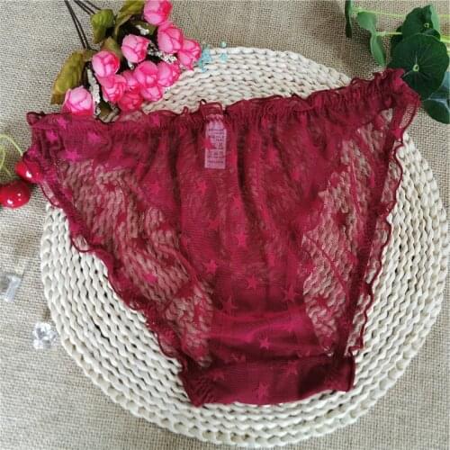 Burgundy underwear women summer thin breathable day lovely cotton crotch girls sexy lace girl briefs