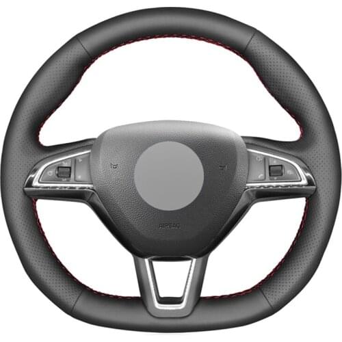 Black Artificial Leather Car Steering Wheel Cover For Skoda Octavia RS Citigo Fabia Scala Karoq Kodiaq Citijet Superb 2015-2019