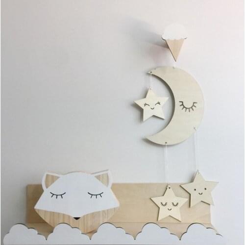 Nordic Style Star And Cloud Shape Wooden Beads Wall Hanging Ornament For Photography Tassel Pendant Kids Room Decoration