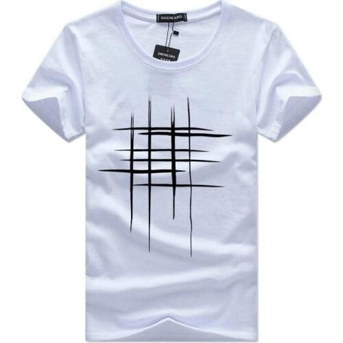 Summer T-Shirt Men Cotton Mens T-Shirts Short Sleeve Simple Creative Design Line Cross Print Casual Tshirts Men Top Tees S-5XL