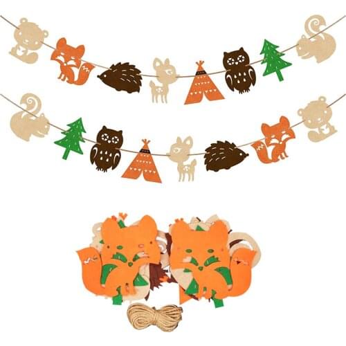 Jungle Animcal Banner Pennant Flags Forest Fox Felt Garland Kids Birthday Boy Girl Baby Shower Party Home Decoration