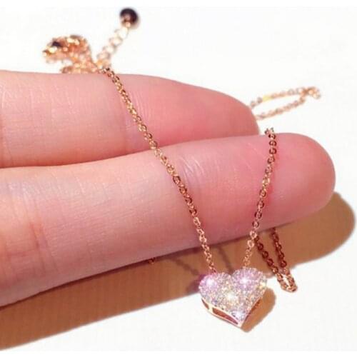 Korean Fashion Wedding Zircon Feather Flower Heart Pendant Necklace For Women Jewelry On The Neck Clavicle Chain Girlfriend Gift