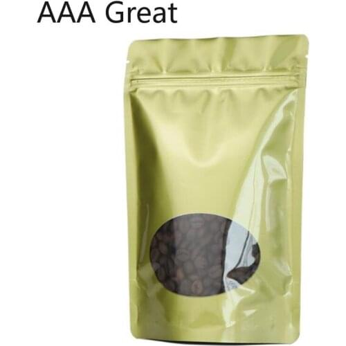 50Pcs/Lot Reusable Food Storage Bags Zip Lock Top Stand Up Zip Bag Kitchen Window Thick Gold Black Front Clear Packaging Pouches