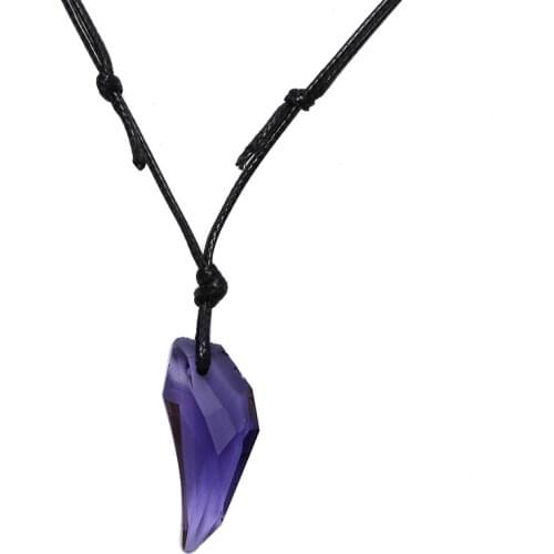 Trendy Crystal Wolf Tooth Pendant Necklace Men Women Vintage Necklace Jewellery Handmade Wax Cord Rope Chain Necklace Punk Gift