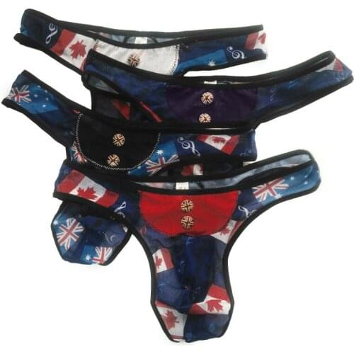 Mens Contoured Pouch Thong T632 semi-C-thru soft Mesh printed Mens T-back