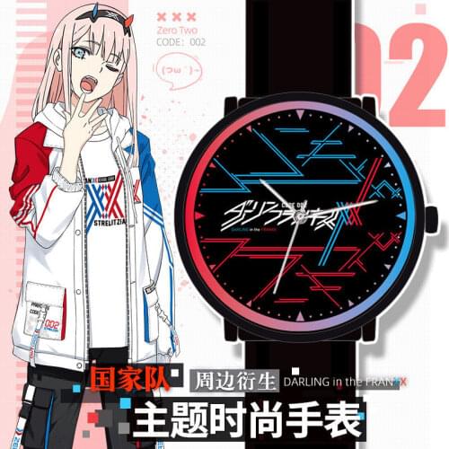 HOT Anime DARLING in the FRANXX Zero Two 02 Cosplay Couple Watches Black Guartz Wrist Watch Fashion Student Xmas Birthday Gifts