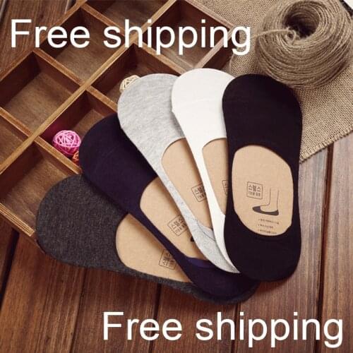 10 pieces = 5 pairs new Cotton men invisible socks men socks silicone anti - skid, pure color summer socks