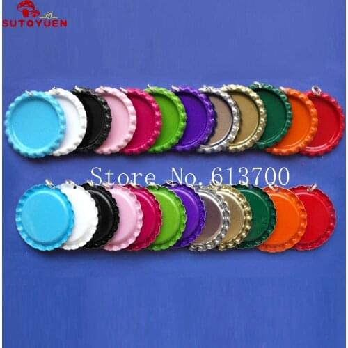 New 12 Colors Flat Bottle Cap Two Side Colored Fattened Bottle Caps With Holes and Rings For Jewelry Pendant Necklace key chain