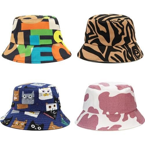 Bucket-Hats Men Women Letter Print Fisherman Cat Cotton Fashion Anti-sun Outdoor Panama Hat Hip Hop Lady New Summer Cap