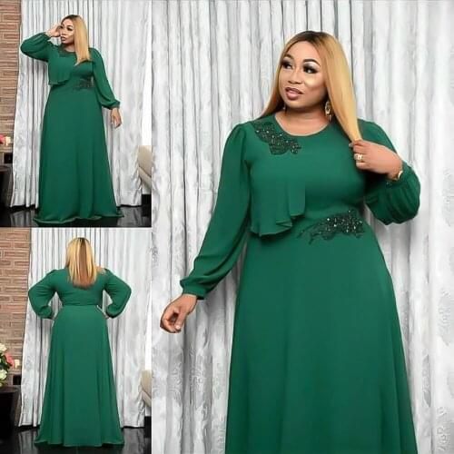 African Embroidery Dresses For Women 2021 New Muslim Fashion Kaftan Long Sleeve Chiffon Maxi Dress Elegant Ladies Clothes