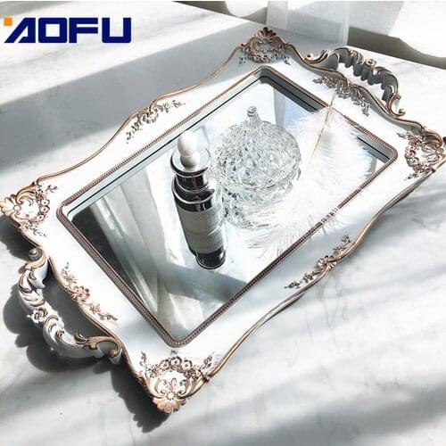 Rolling Trays White Mirror Tray Tea Dessert Storage Skin Care Product Jewelry Storage Tray Wedding Decoration Photography Props