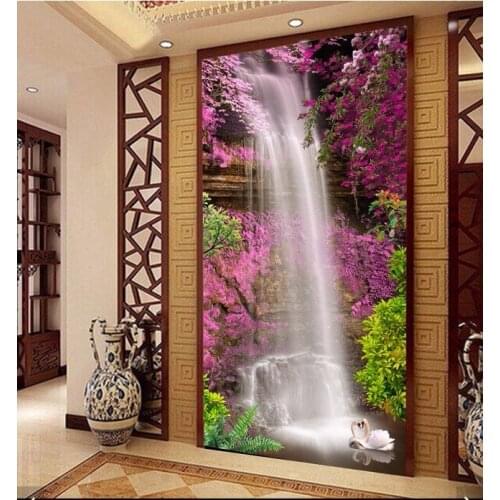 Simple European cherry swan landscape porch background 5d wallpaper corridor aisle vertical version wallpaper