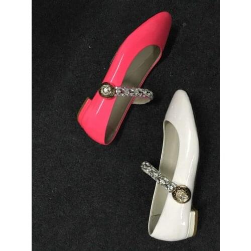 Women Luxury Rhinetsone Buckle Strap Ladies Flats Shoes Shiny Leather Girls round toe Shoes Bling Crystal Buckle Ballet Shoes
