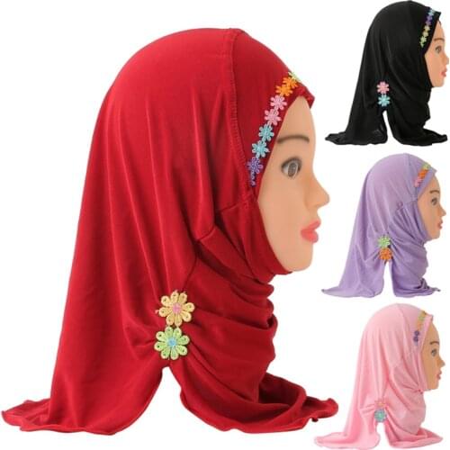 Girls Kids Muslim Inner Hijab Scarf Fit 2-7 Years Old Islamic Arab Scarfs Shawls Flower Pattern Headscarf Turban Caps Headwrap