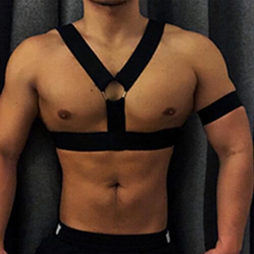 Sexy Mens Harness Belt Gay Bondage Metal Ring Decoration Straps Elastic Chest Male Muscle Harness Belt Fancy Club Party Costume
