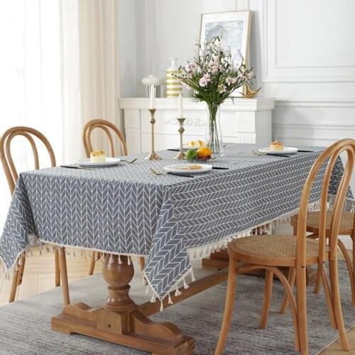 Modern Simple Striped Cotton And Linen Rectangular Tablecloth Tassel Printing TV Cabinet Coffee Table Cover Towel Tablecloth
