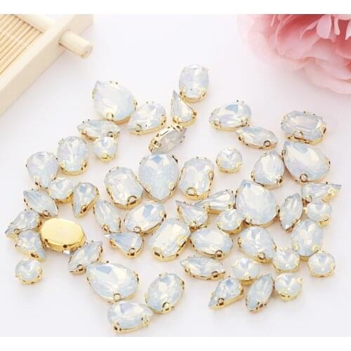 Mixed Shape 50pcs White Opal Rhinestones With Gold Claw Flatback Sewing Diy Craft Accessories Resin Rhinestones With Holes