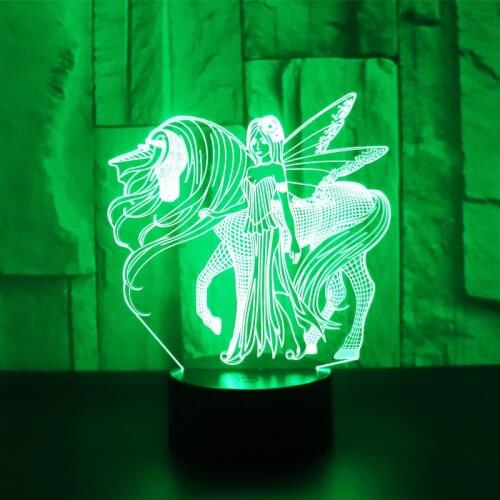 3D LED Night Light forHave Wings Unicorn and Girl with 7 Colors Light for Home Decoration Lamp Amazing Visualization Optical