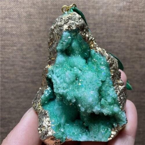 Top Natural Angel Aura Green Crystal Cluster Electroplating Titanium Coating Quartz Cluster Stone Healing Home Decor