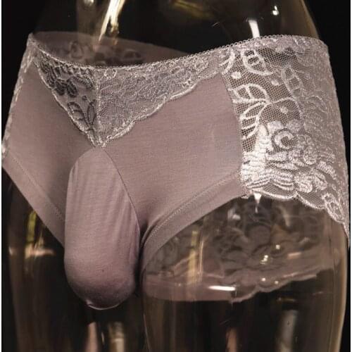 Sexy Men Lingerie Gay Sissy Stretch Briefs Sheer Lace Elastic Cotton Cock Bag U Convex pouch Brief Erotic Underwear