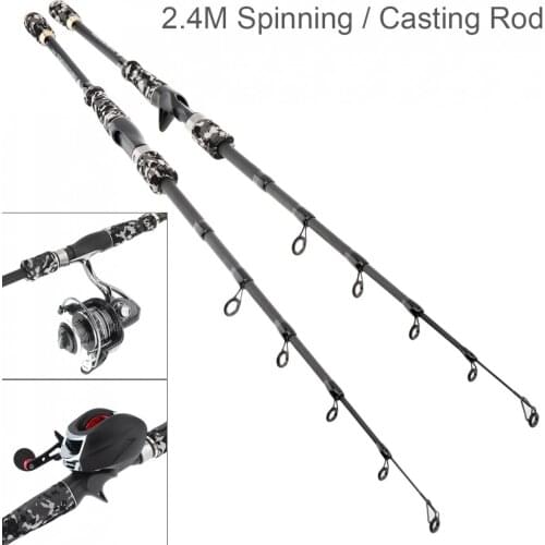 Lure Fishing Rods 2.4m Gray Camouflage Color Carbon Fiber Spinning Casting Rod 6 Section Telescopic Ultra Light Travel