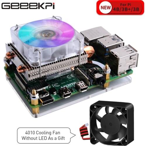 GeeekPi Low-Profile Ice Tower Cooling Fan Super 7 Colors RGB Changing Light with Bracket for Raspberry Pi 4B / 3B / 3B