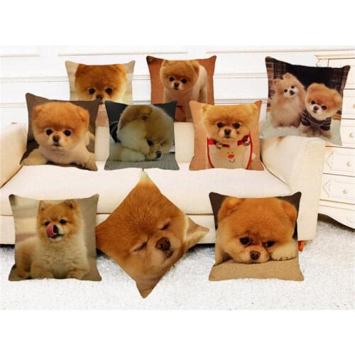 XUNYU Cute Pet Cushion Cover Pomeranian Dog Throw Pillow Case Linen Cushion Case Sofa Bed Decorative Pillowcase 45x45cm C0070