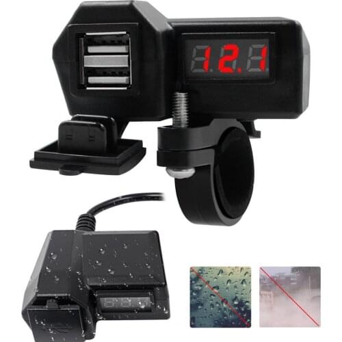 CS-1072A1 Motorcycle Phone Charger Dual USB Port Independent Switch Compact Power Adapter Socket with Voltmeter for ATV