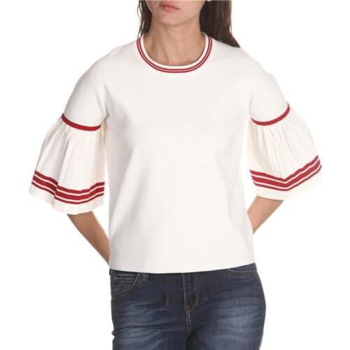 Patads French womens M spring summer series playful trumpet sleeve Knitted Top Monica