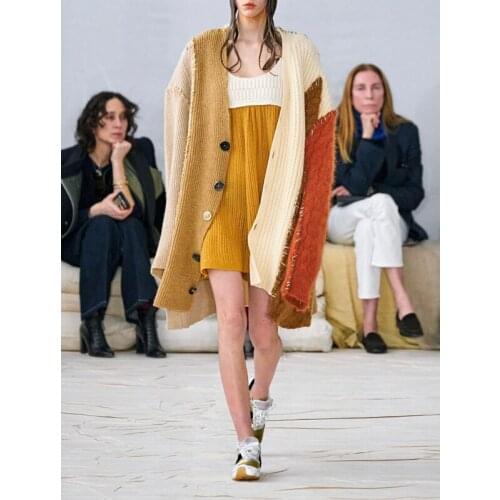 Winter Sale!!! 11.15 Hot New Fashion Irregular Contrast Color Patchwork Mohair Wool Knit Cardigan Women Vintage Sweater Knitwear