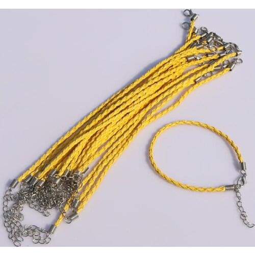 100pcs Yellow braided leather cord bracelets clasps lobster Clasp Cords 18cm ,free shipping, FB-909