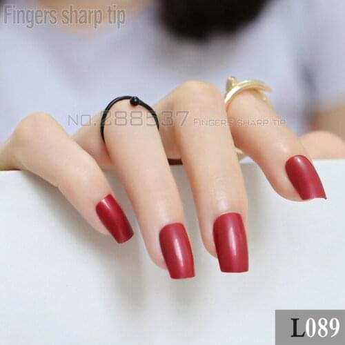 24pcs New popular rectangular section Candy color solid color long sectionsquare head false nails dark red R27 L089