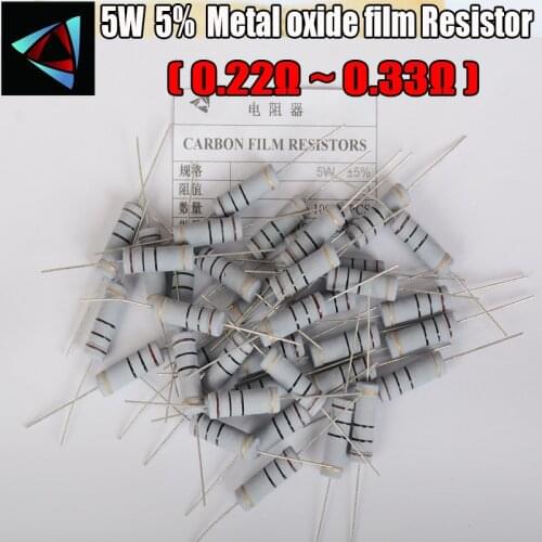 5PCS 5% 5W Metal Oxide Film Resistor 0.22 0.24 0.27 0.3 0.33 ohm Carbon Film Resistor