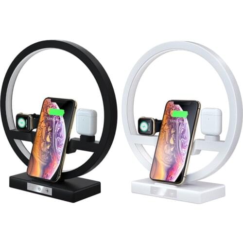 3 In 1 Fast Wireless Charger for IPhone Phone Charger for Apple Watch For Airpods Table Lamp 4 In 1 Charging Base Bracket