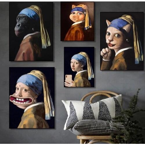 Big Mouth Girl with Pearl Earring Posters Funny Abstract Art Canvas Painting Nordic Prints Wall Picture for Living Room Decor