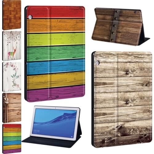 PU Leather Tablet Case for Huawei MediaPad T3 8.0"/T3 10 9.6"/T5 10 10.1"/M5 10.8"/M5 Lite 10.1" Wood Print Series Pattern