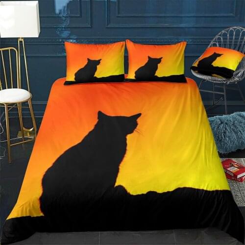 Black Cat at Sunset Quilt Cover Pillowcase 3Piece Comforter Bedding Set With Pillow Case Single Double Duvet Cover Home Decora