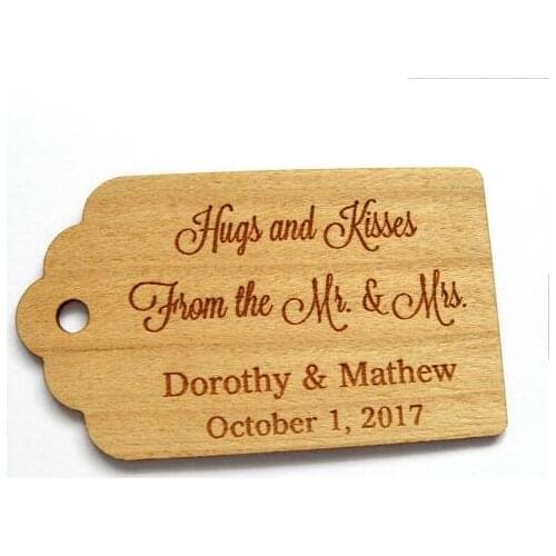 CUSTOM hugs and kisses Wooden wedding thank you gift favor tags engagement bridal shower party favors invitation labels