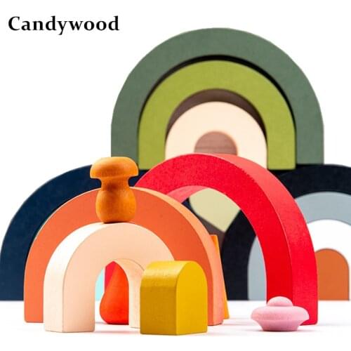 Baby Wooden Rainbow Arched Stacked Toys Children Wood Building Blocks Jenga Game Kids Montessori Educational Gift For Boy Girl